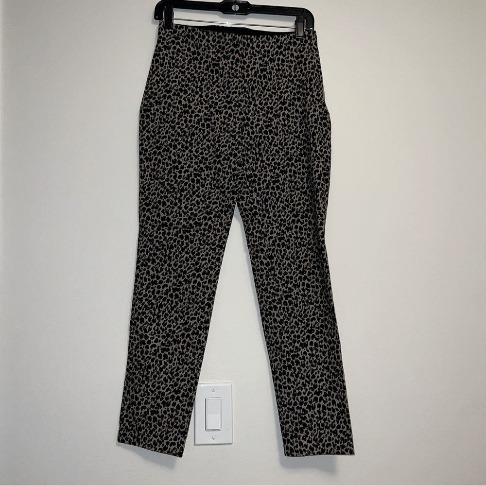 Cheetah ankle pull on pant sz 4 fitted leopard elastic waist side zip high rise - Picture 2 of 12